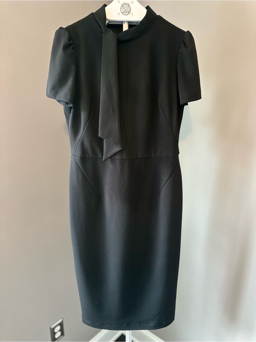 Maggy London Black Midi Tie-Neck Sheath Dress - Picture 3 of 5